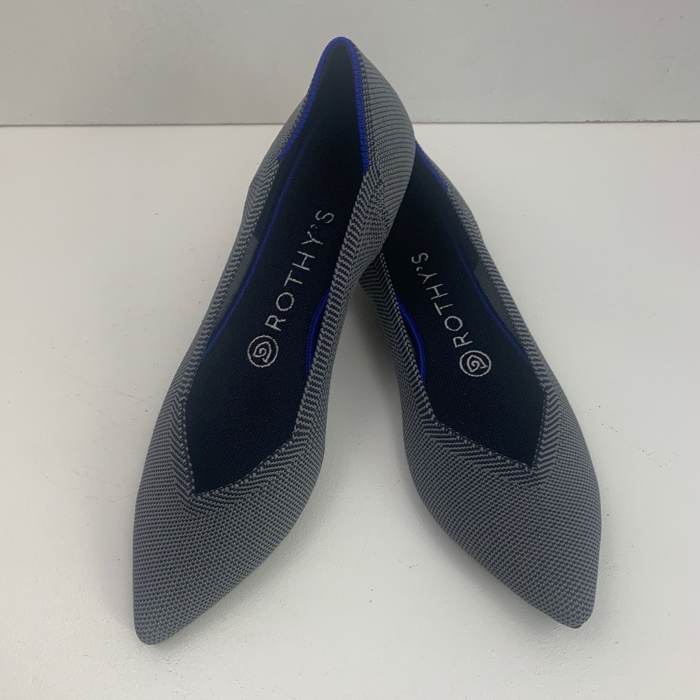 ROTHY’S The Point Cloud Grey Birdseye Pointed Toe Flats Size 8 EUC